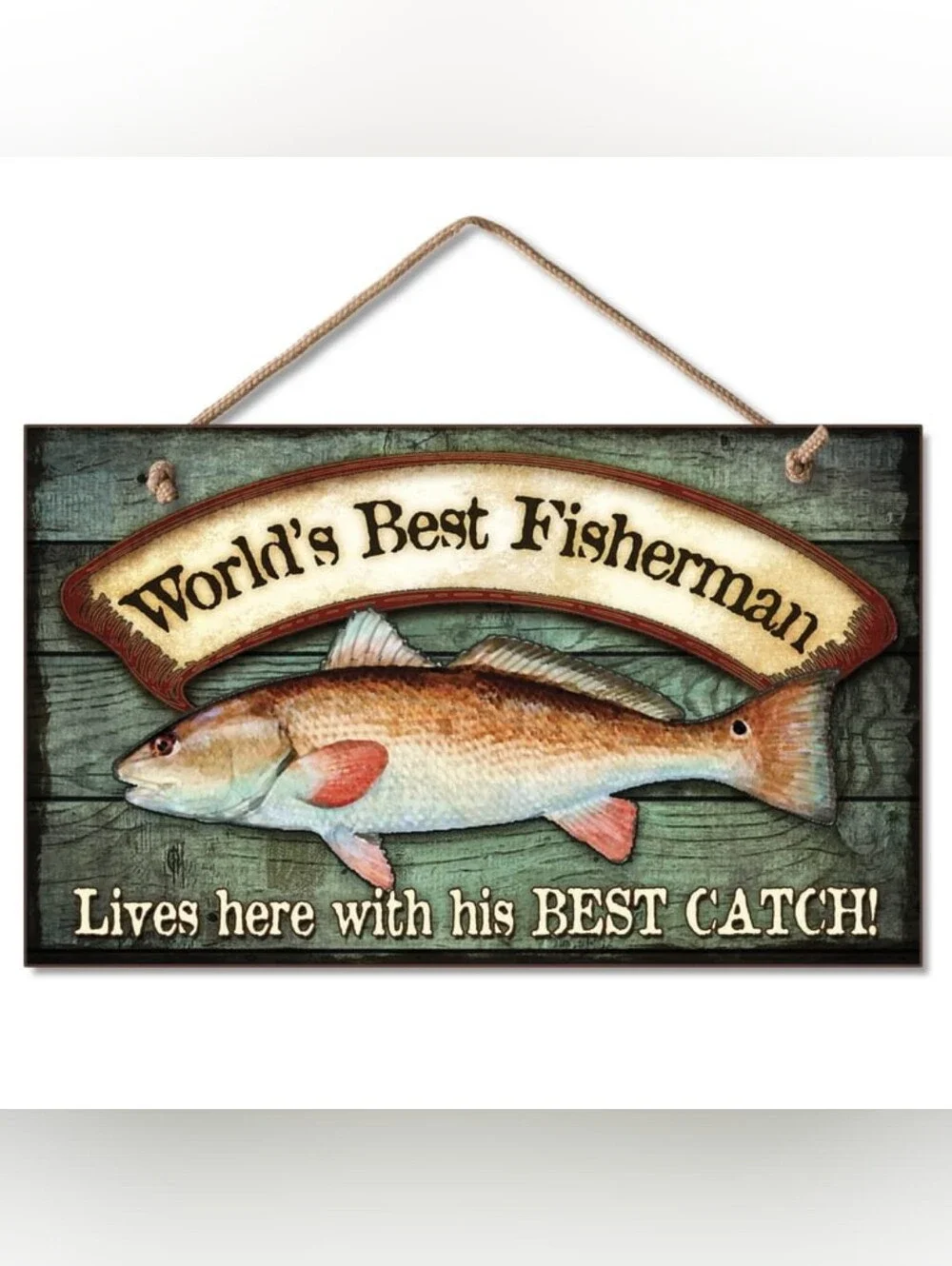 World's Best Fisherman Wall Sign - Green/Brown